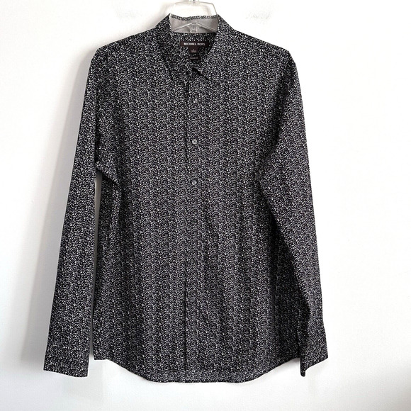 Michael Kors Mens Button Front Shirt L Black Confetti Designer Long Sleeve Party - Picture 1 of 11